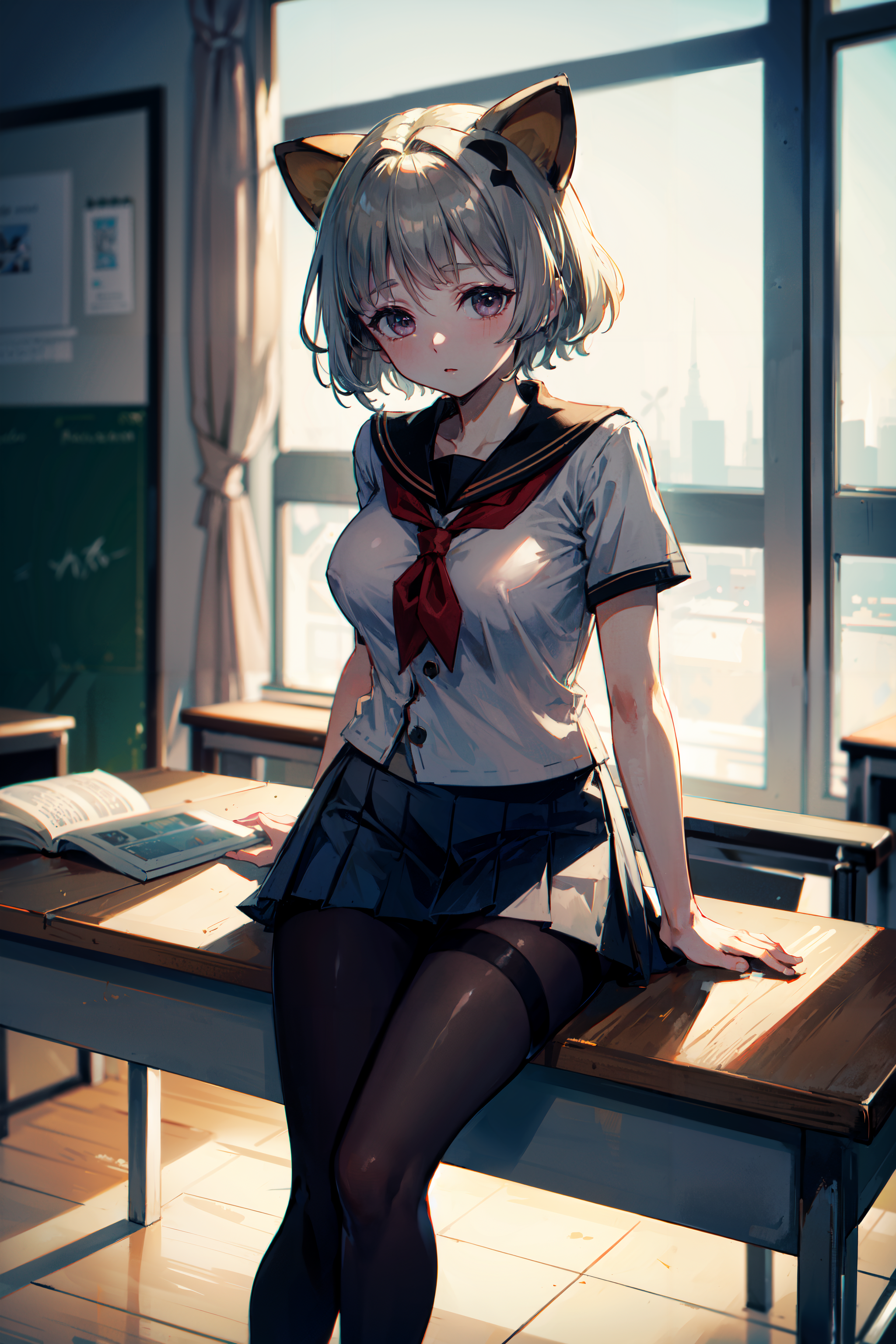 01868-1737295917-(best quality, masterpiece), 1girl,  solo, tail,raccoon ears, animal ears, raccoon tail, grey hair, bangs, short hair, looking a.png
